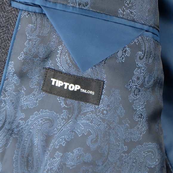 Bellissimo Blazer mens 46R Blue Herringbone Tweed Elbow Pads Two Button Vented - Picture 13 of 14